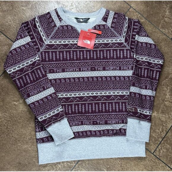 The North Face Sweater Nordic Ski Printed Terry S/P Sweatshirt‎ Fair Isle Maroon - Picture 1 of 4
